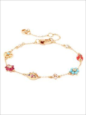 18K Gold Plated Ladybug Charm Bracelet with Four Leaf Clover, Zirconia Crystal,